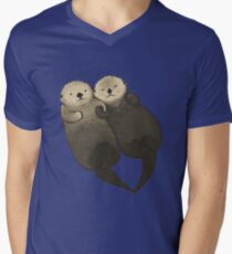 Bedeutende Otter - Otter, die Hände halten T-Shirt mit V-Ausschnitt für Männer