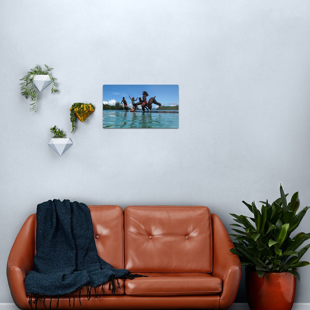 Kids and Log I Metal Print
