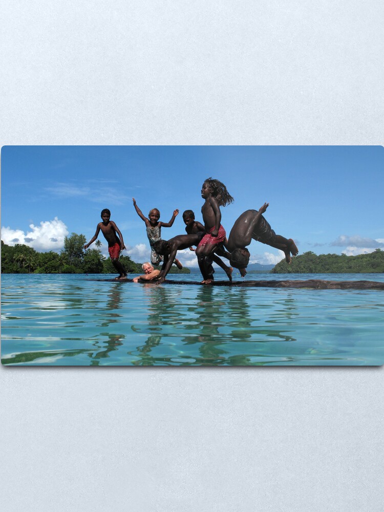 Alternate view of Kids and Log I Metal Print