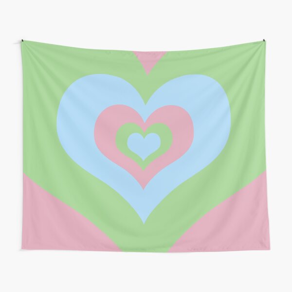 Radiating Hearts Pink, Blue, and Green Tapestry