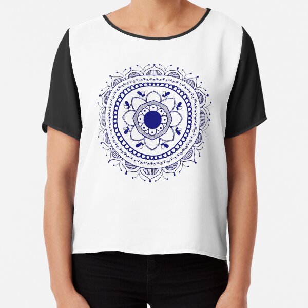 White and Blue Circular Mandala Chiffon Top