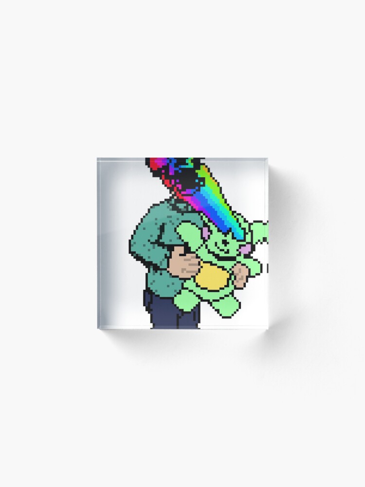 Alternate view of Pixel Death 1 - Teddy Rainbow Blast Acrylic Block