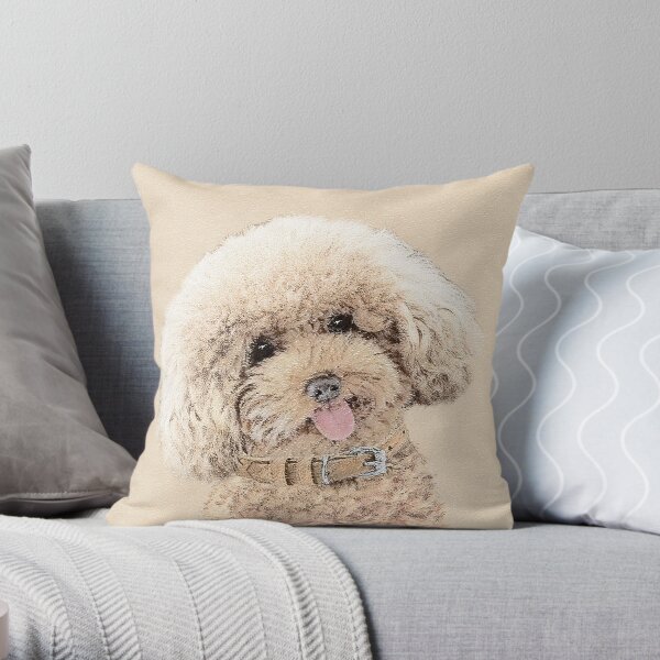Poodle Toy Miniature Apricot Cream Brown Throw Pillow