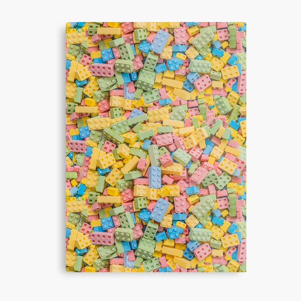 Candy Building Blocks, Multicolored Pastel Real Candy Pattern Metal Print