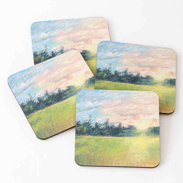 Item preview, Paul Huet A Meadow at Sunset Natural Scene in pastel designed and sold by Kyle Hamar.