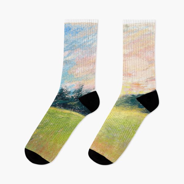 Item preview, Paul Huet A Meadow at Sunset Natural Scene in pastel designed and sold by Kyle Hamar.