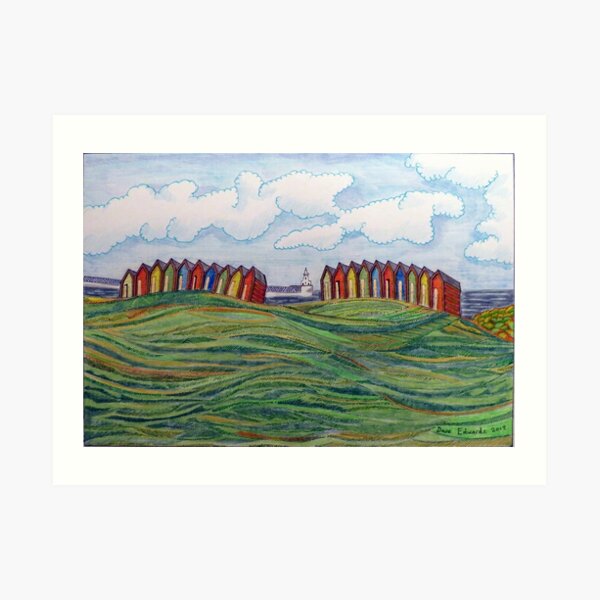 463 - BEACH CHALETS AT BLYTH - DAVE EDWARDS - COLOURED PENCILS - 2019 Art Print