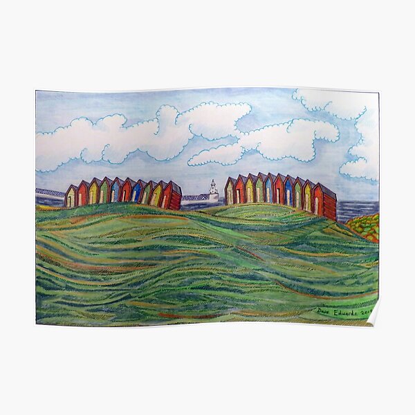 463 - BEACH CHALETS AT BLYTH - DAVE EDWARDS - COLOURED PENCILS - 2019 Poster
