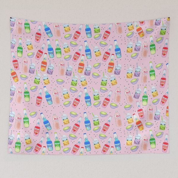 Item preview, Asian Kawaii Drinks on Pale Pink designed and sold by Cass Noel Studio.