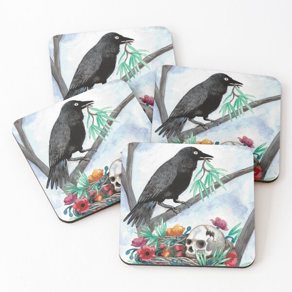 Item preview, Crow perched on a skull in a nest designed and sold by Aimee Lockwood.