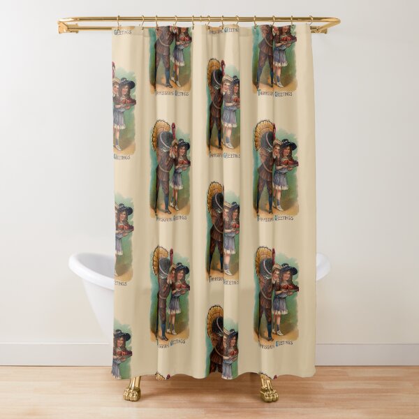 Vintage Thanksgiving Boy And Girl With Turkey Shower Curtain