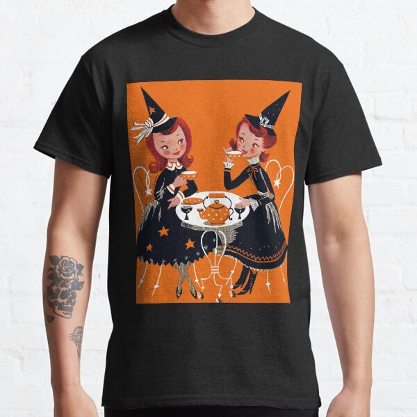 Vintage Halloween Witches Tea Gossip Kitschy Retro Gothic Goth 1950s Classic T-Shirt