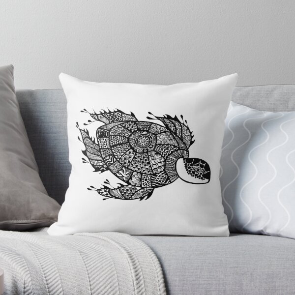 Turtle Black and White Doodle Art Throw Pillow