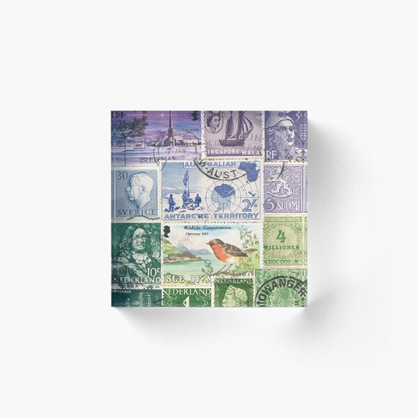 Winter Robin Postage Stamp Landscape Acrylic Block