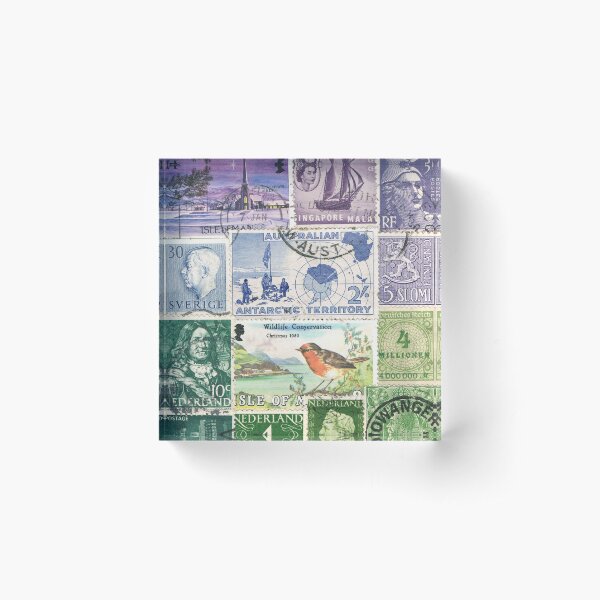 Winter Robin Postage Stamp Landscape Acrylic Block
