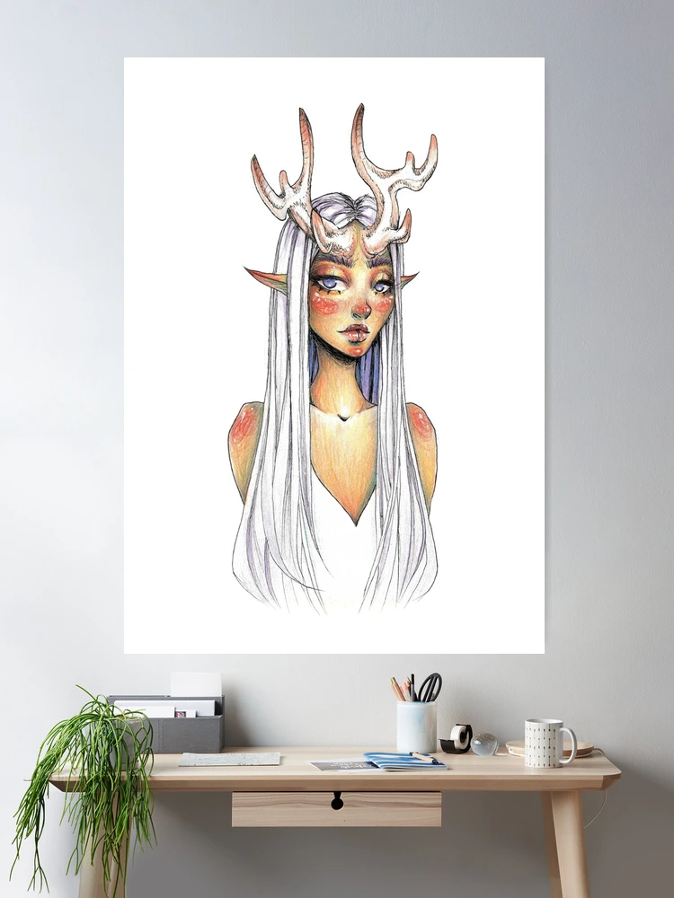 Video Game Young Girl With Her Magic Deer Framed On Canvas Print