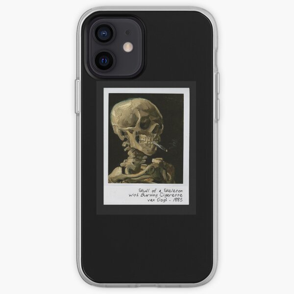 skull of a skeleton with burning cigarette iPhone Soft Case