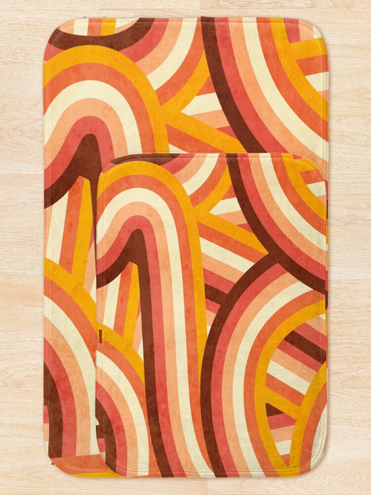 Alternate view of Vintage Orange 70's Style Rainbow Stripes Bath Mat