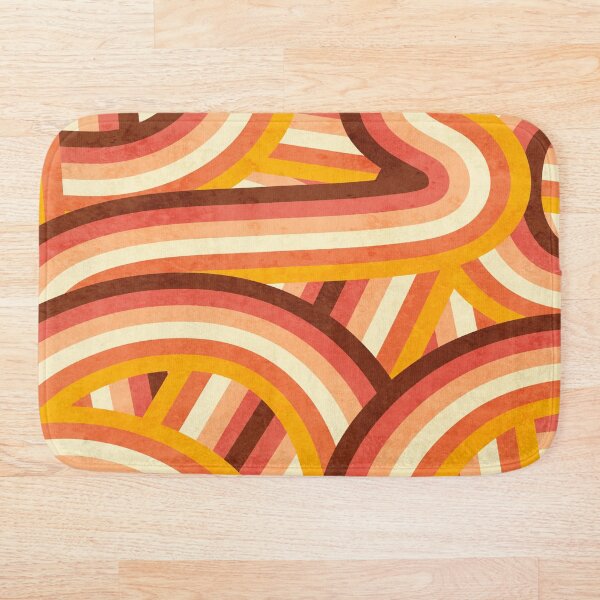 Vintage Orange 70's Style Rainbow Stripes Bath Mat