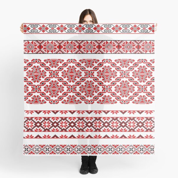 Illustrations of Ukrainian embroidery ornaments, patterns, frames and borders. Scarf