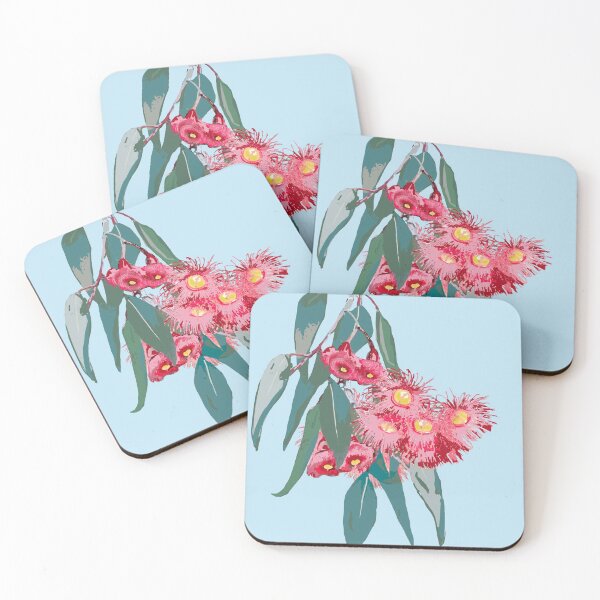 Item preview, Tiled Eucalyptus  (Corymbia ficifolia) on blue designed and sold by ChrissyWild.