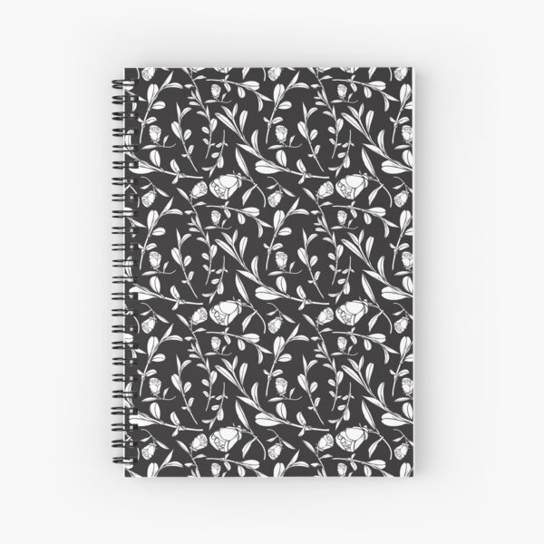Black & White Floral Pattern with Camellias and Leaves Spiral Notebook
