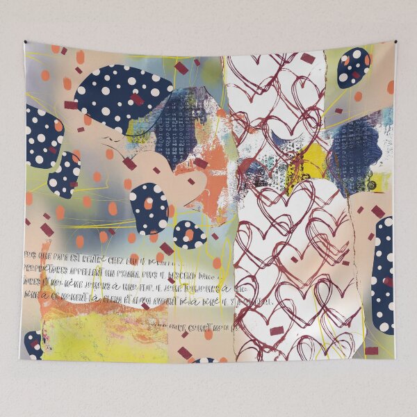 Item preview, Navy blue, yellow, and pink digital heart abstract design designed and sold by Lanie K Art.