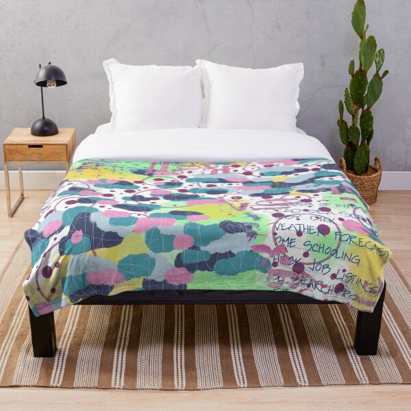 Blue, yellow and pink digital abstract collage design Throw Blanket