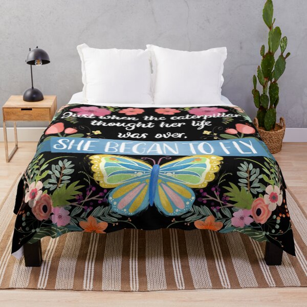 Item preview, She Began To Fly Hand Lettered Floral Sign designed and sold by BunnyThePainter.