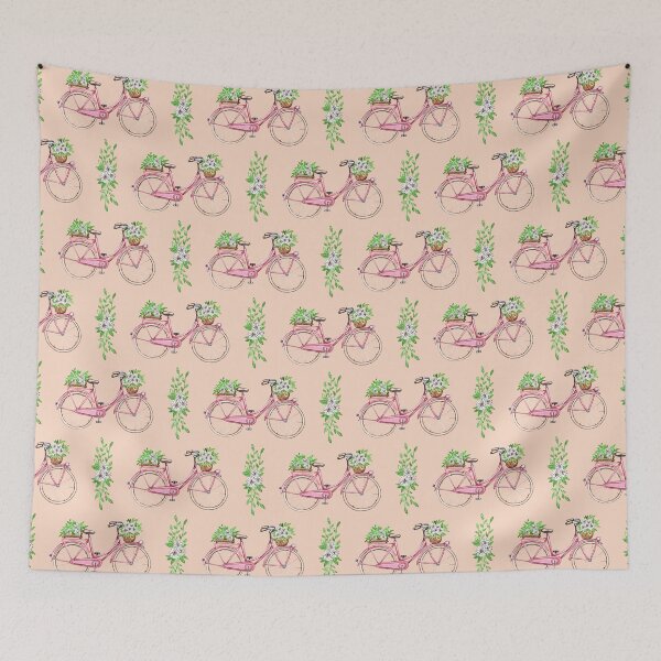 Item preview, Pink floral bicycle pattern designed and sold by GrayCatGraphics.