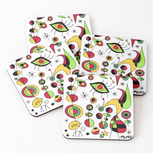 Joan Miro Peces De Colores (Colorful Fish ) Artwork for Posters Tshirts Prints Men Women Kids Coasters (Set of 4)