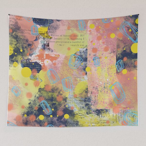 Item preview, Navy blue, yellow, and pink digital abstract collage design designed and sold by Lanie K Art.