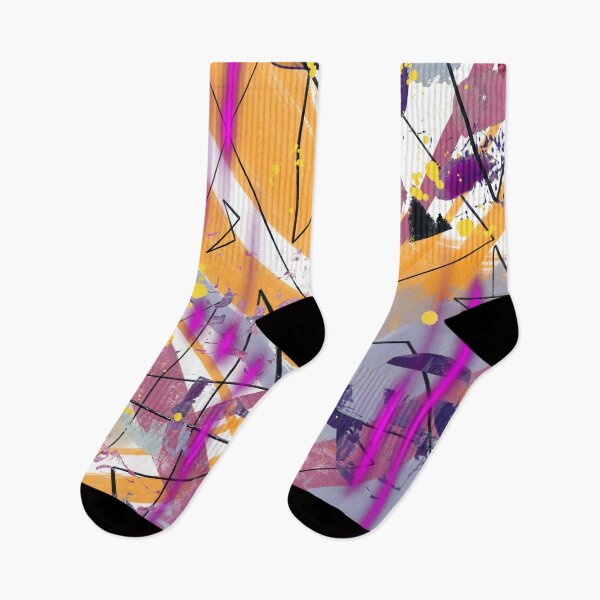 Item preview, Purple, orange and neon magenta digital abstract collage design designed and sold by Lanie K Art.