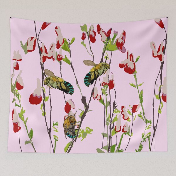 Item preview, Tiled Blue Banded Bee (Amegilla cingulata) on pink designed and sold by ChrissyWild.