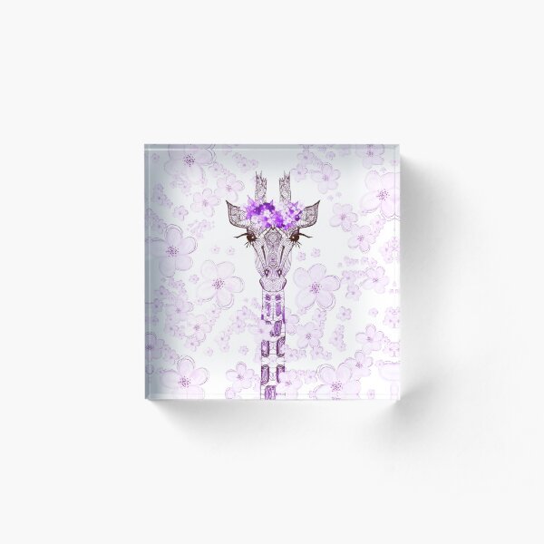 PURPLE FLOWER GIRAFFE GIRL Acrylic Block