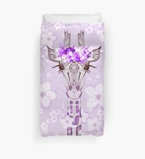 PURPLE FLOWER GIRAFFE GIRL Duvet Cover