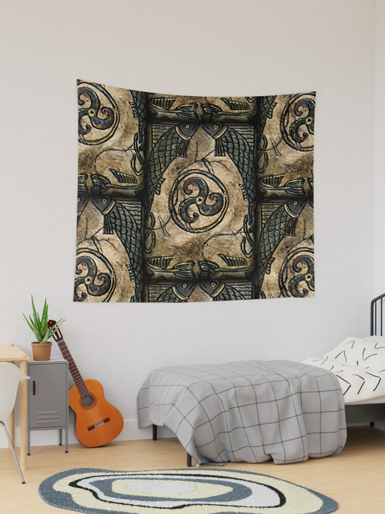 Celtic Fish / Artifact Design / Viking Carving / Norse /Irish Wheel,  Triskelion / Tapestry for Sale by artenvironments