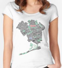Queens New York Map Typography Women's Fitted Scoop T-Shirt