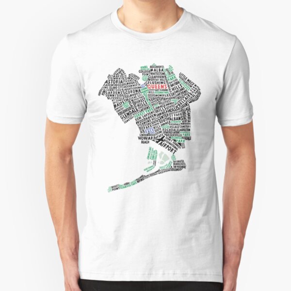 Queens New York Map Typography Slim Fit T-Shirt