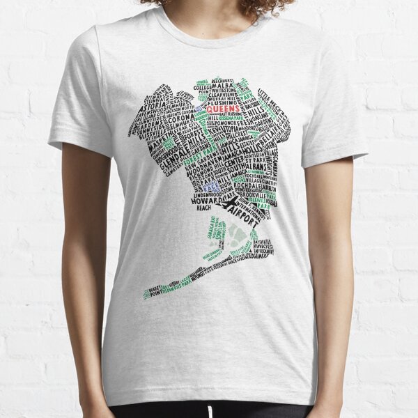 Queens New York Map Typography Essential T-Shirt