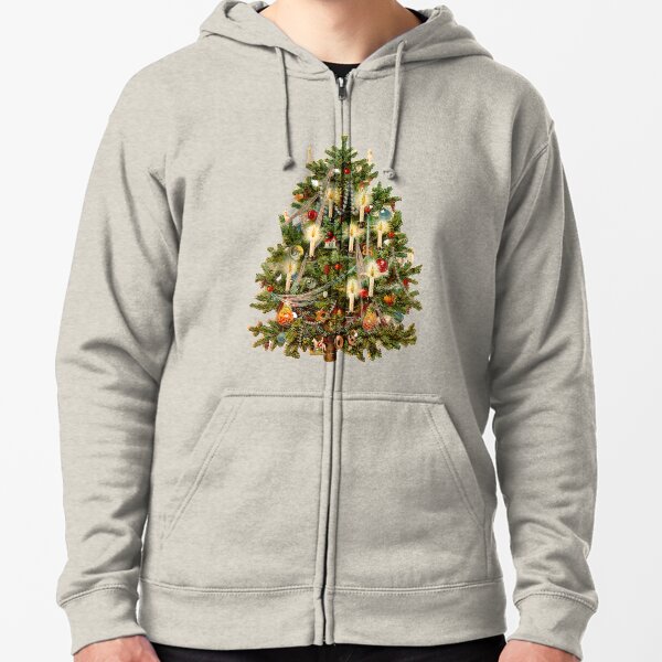 Vintage Christmas Tree With Candles Zipped Hoodie