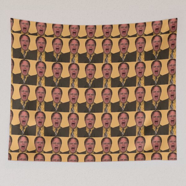 Item preview, Dwight Schrute The Office Repeat Pattern in Mustard Yellow Shirt Yelling designed and sold by GRAPHICxBOMB.