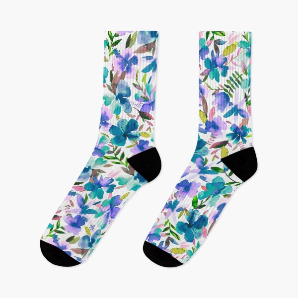 Item preview, Blue tropical hibiscus flower print designed and sold by ninoladesign.