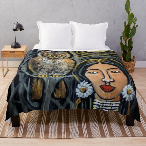 Item preview, Wisdom Owl / Beautiful Indigenous Woman / Spirit Guide / Moonlight Night / Native American / designed and sold by artenvironments.