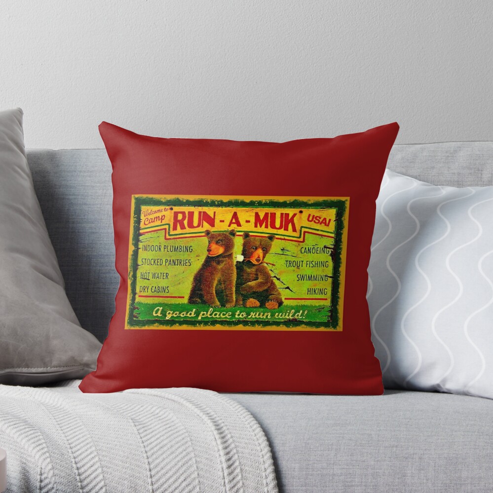 Run A Muk Vintage Camping Print Throw Pillow By Posterbobs