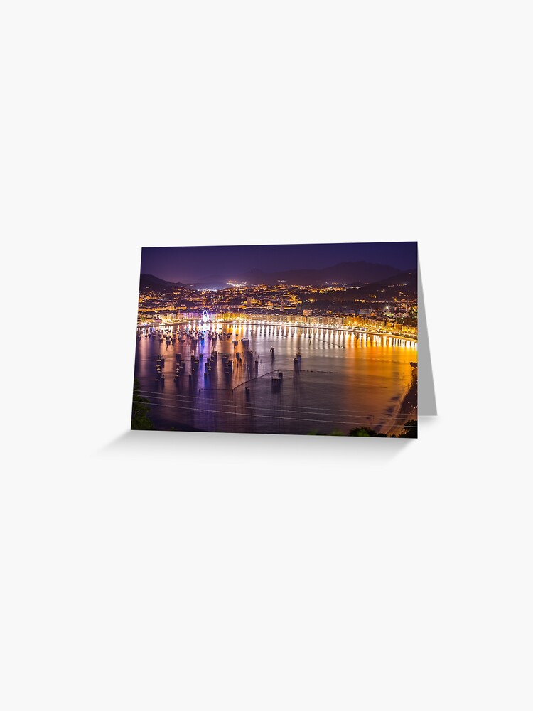 Panorama Of Donostia San Sebastian At Night Basque Country Greeting Card By Mczajkowski Redbubble