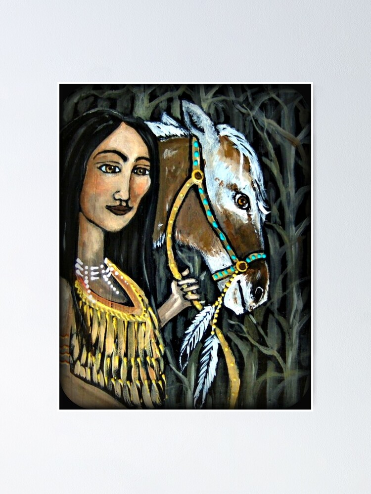 Gemaltes Pony Indigen Bareback Pferd Indianer Schone Frau Poster Von Artenvironments Redbubble