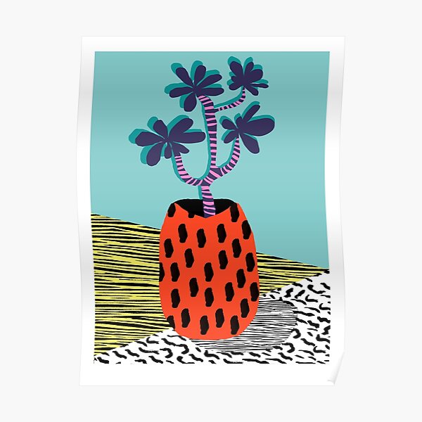 Spazzing - throwback house plant retro 1980s style memphis design neon art pop art print dorm room hipster decor Poster