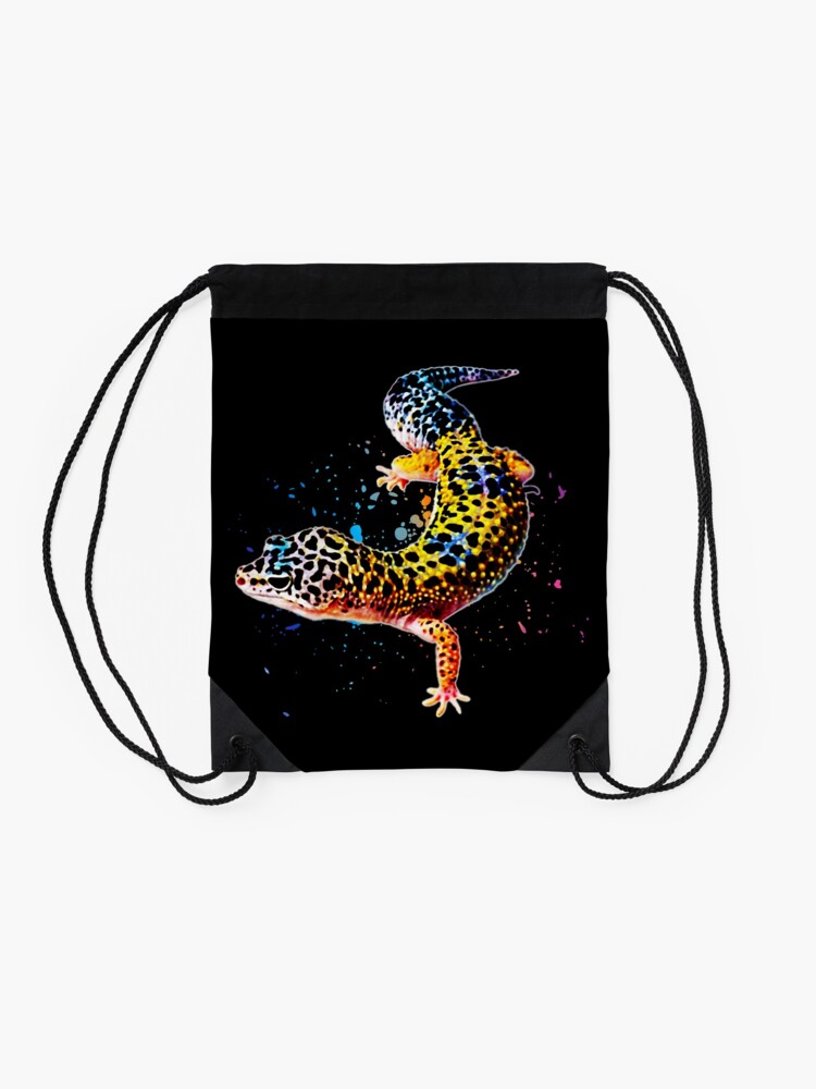 Alternate view of Leopard Gecko Reptile Keeper Lizard Watercolor Drawstring Bag