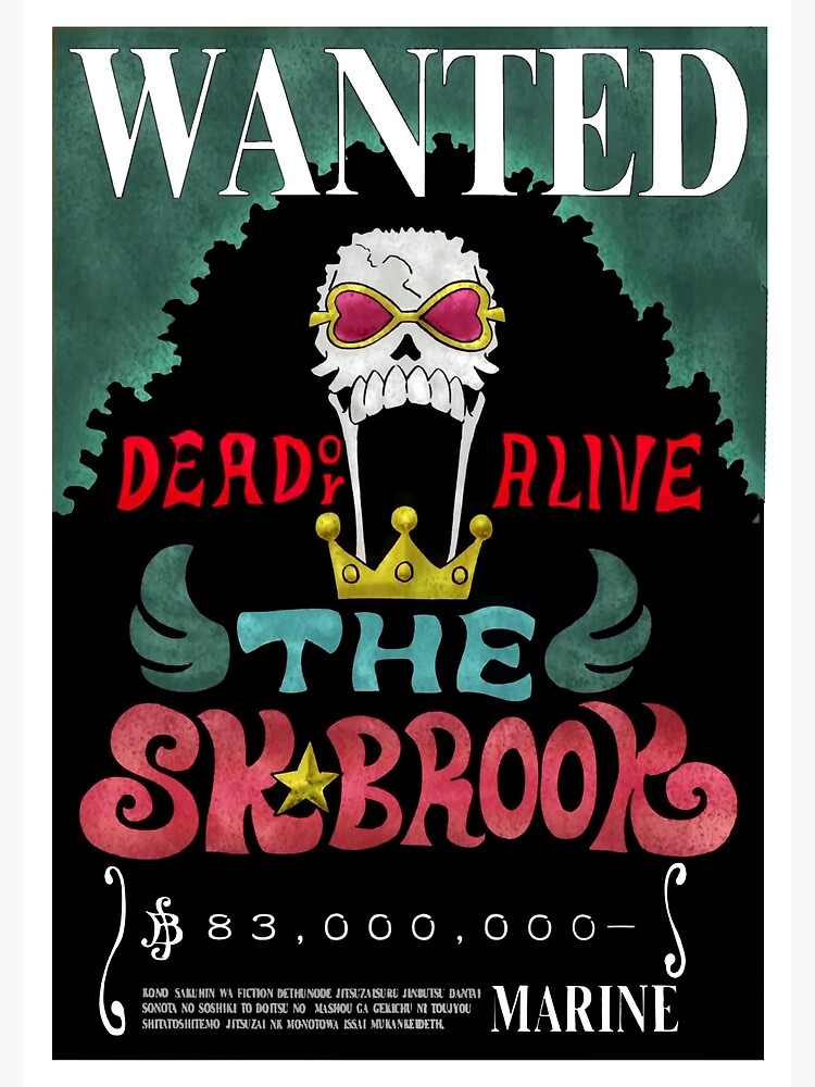  Poster   Brook  Wanted  One Piece  par Lilzer99 Redbubble